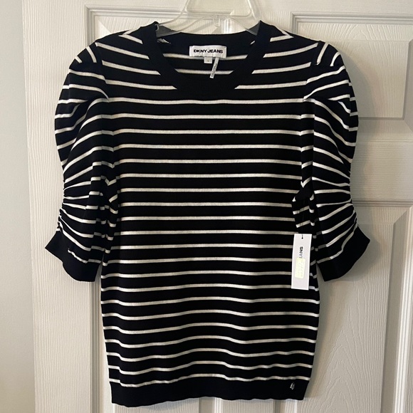 Dkny Tops - DKNY Black and White Striped Top length 26” bust 36” brand new